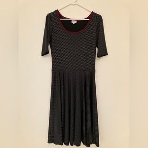 LuLaRoe Nicole Dress — Black with Metallic dots, size M.